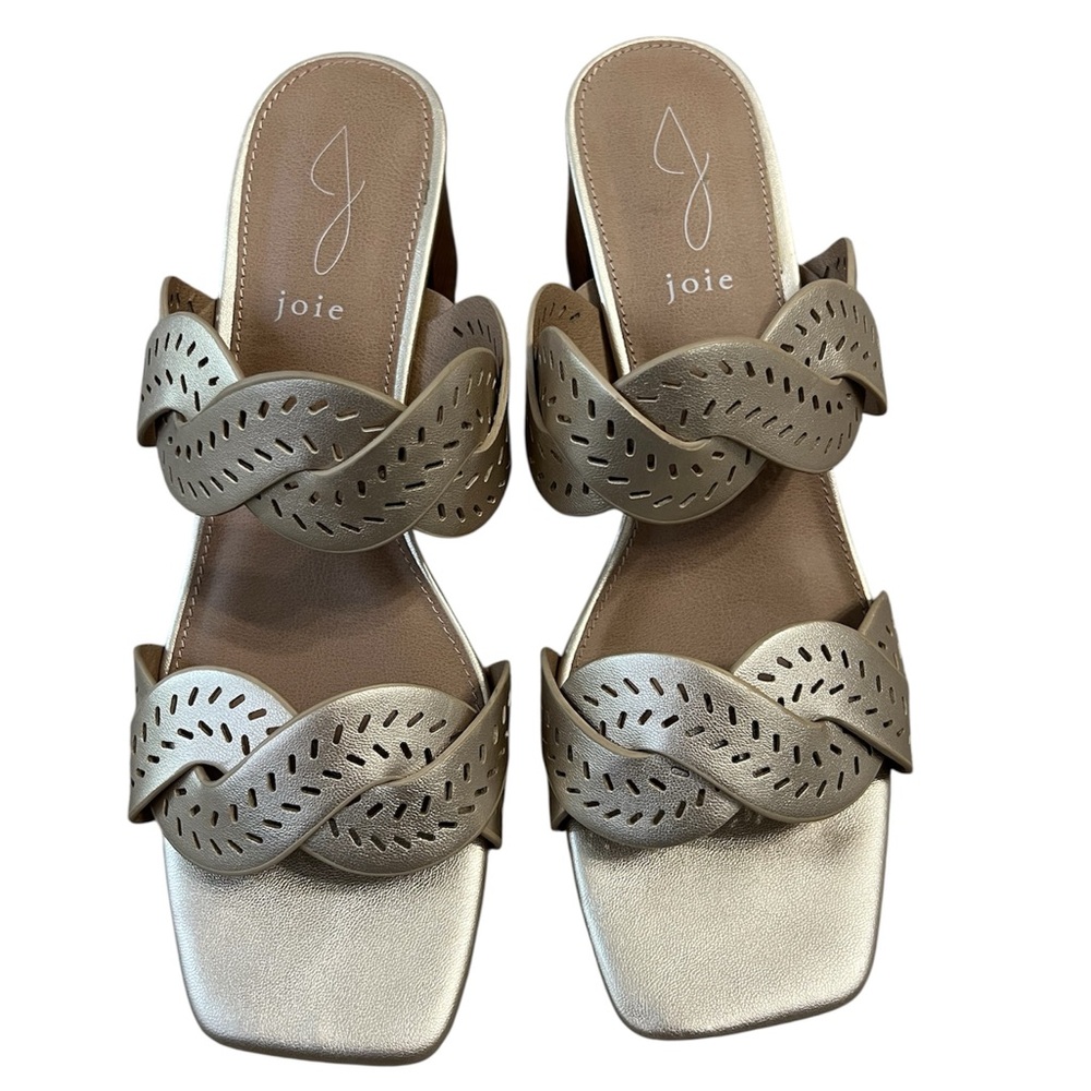 JOIE women’s society gold frost perforated straps bloc heel sandal size 8.5 EUC - Picture 5 of 9